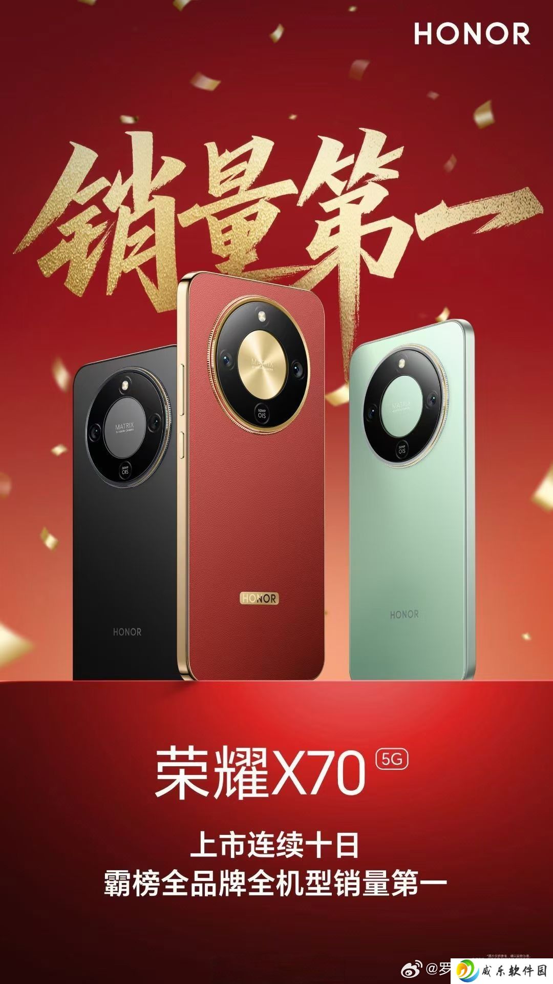 荣耀 X70 5G 手机上市连续十日霸榜全品牌全机型销量第一