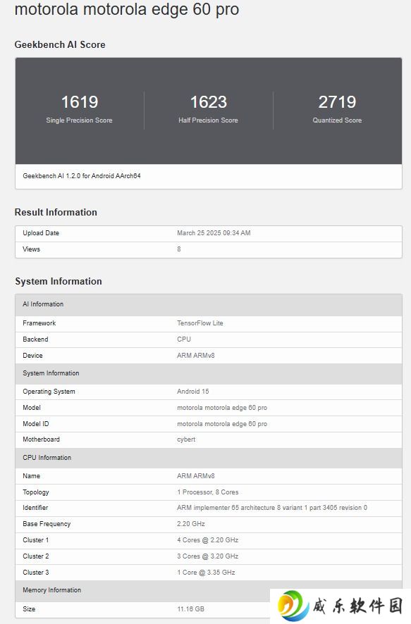 摩托罗拉 Edge 60 Pro 手机跑分曝光：天玑 8350 芯片 + 12GB 内存