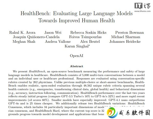 OpenAI 发布并开源医疗测试基准 HealthBench，旨在更好地衡量 AI 系统在医疗健康领域能力