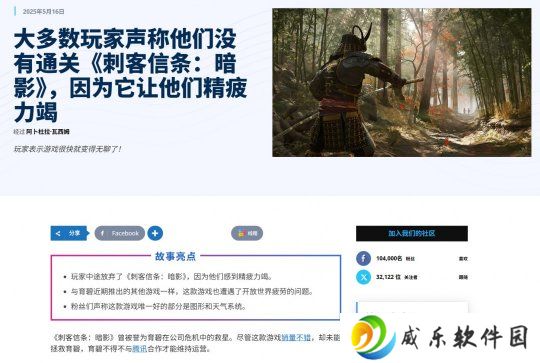 《刺客信条：影》玩家调查：大部分人没有打通游戏