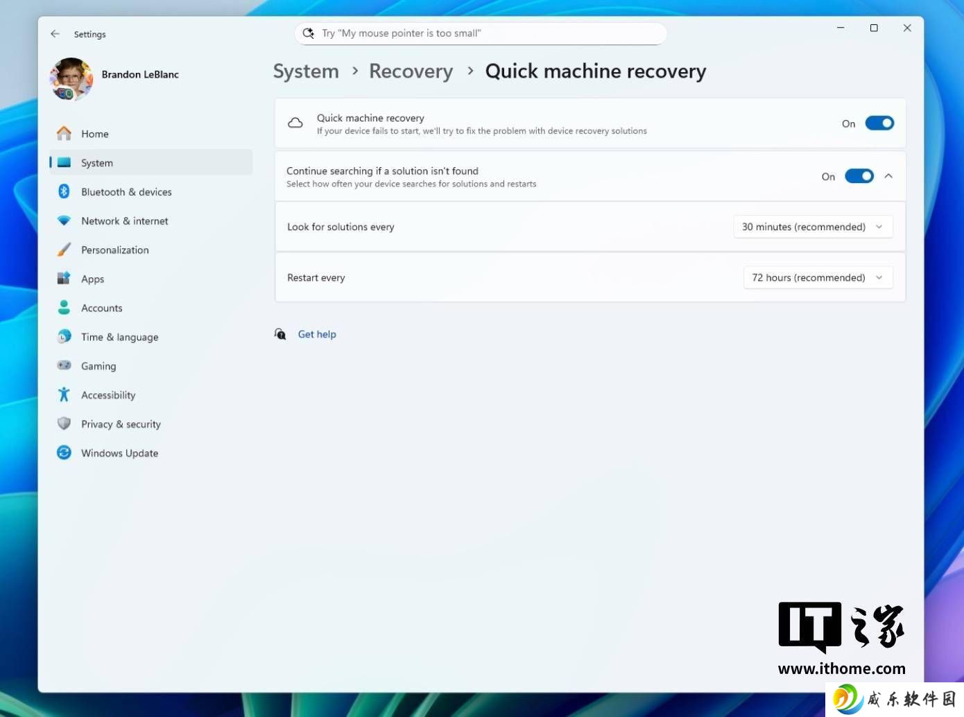 微软Win11 Beta版再更新，新增快速恢复等功能体验升级
