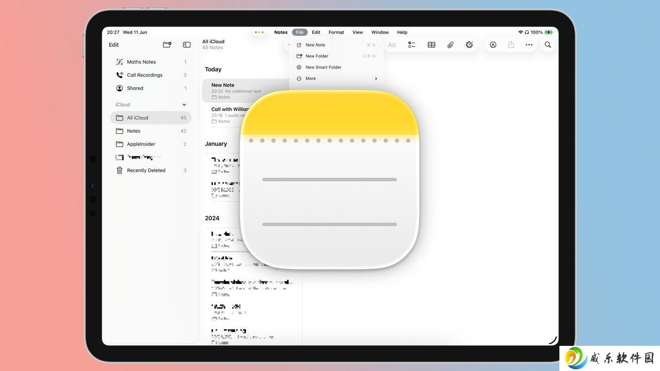 苹果焕新 iPadOS 26 版备忘录：“液态玻璃”改造界面、Markdown 导出、通话录音转录等