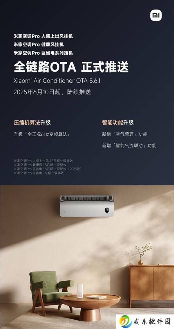 米家空调Pro系列OTA升级，全工况6Hz变频让温控更精准更节能！
