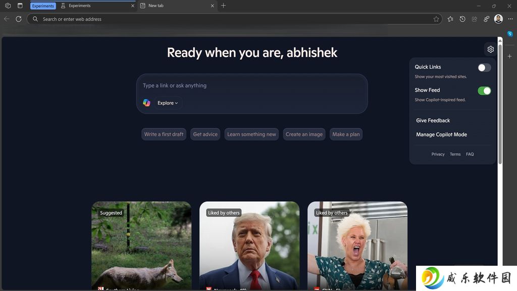 微软 Edge 浏览器测试 Copilot 模式：接管新标签页，MSN 新闻流全面 AI 化