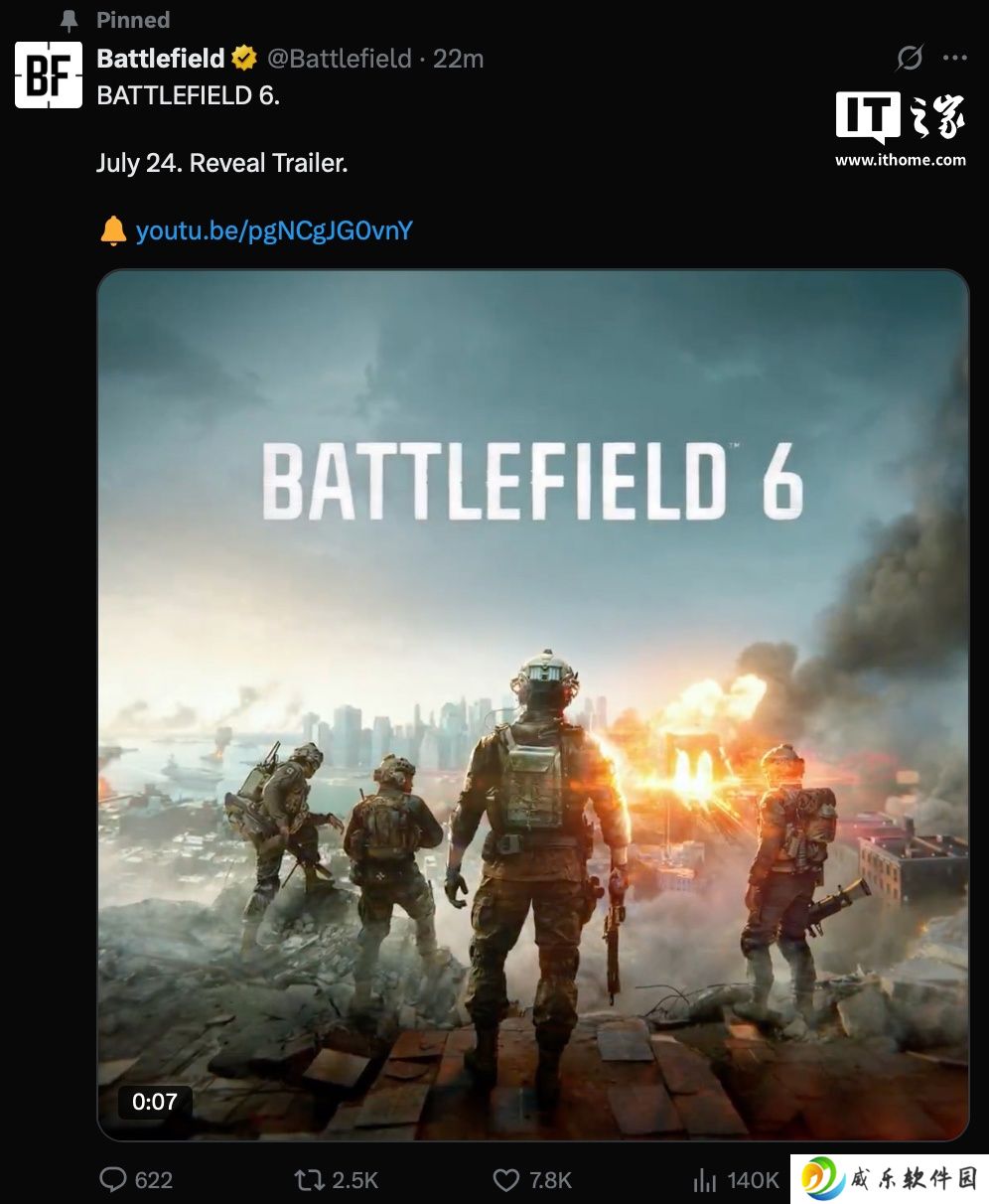 EA 官宣《战地风云 6》，游戏首支预告片 7 月 24 日公布